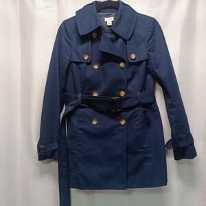J. Crew Women's 0 Blue Trench Coat Jacket Button Belted Lined Double Breasted